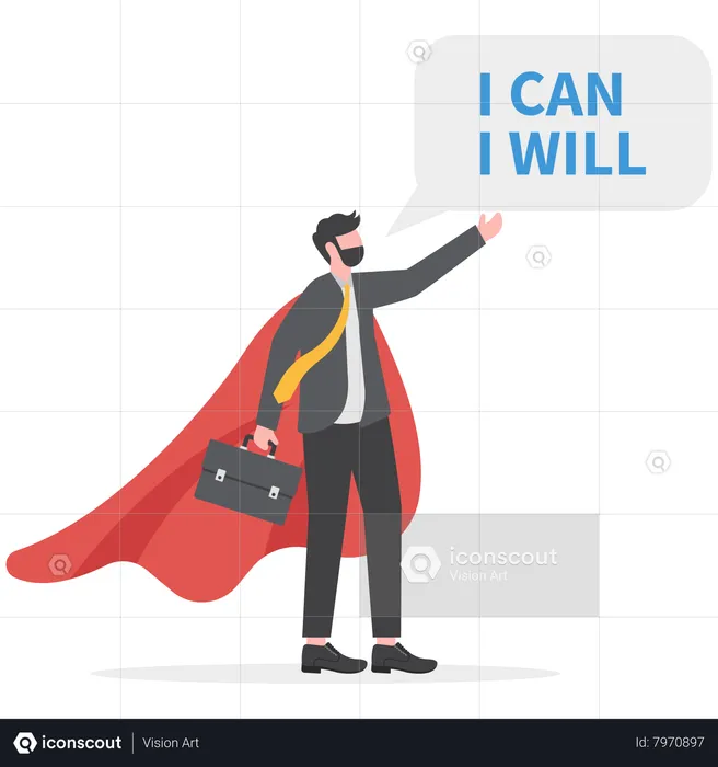 Businessman superhero speak I will and I can to be success  Illustration