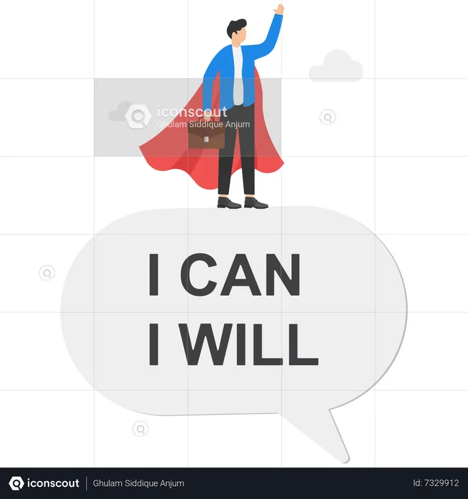 Businessman superheroes speak I will and I can to be successful  Illustration