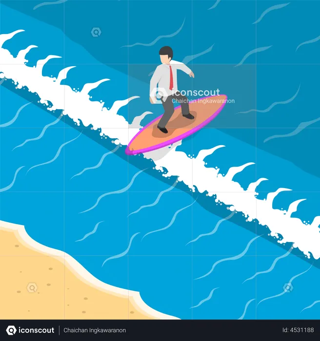 Businessman surfing the wave  Illustration