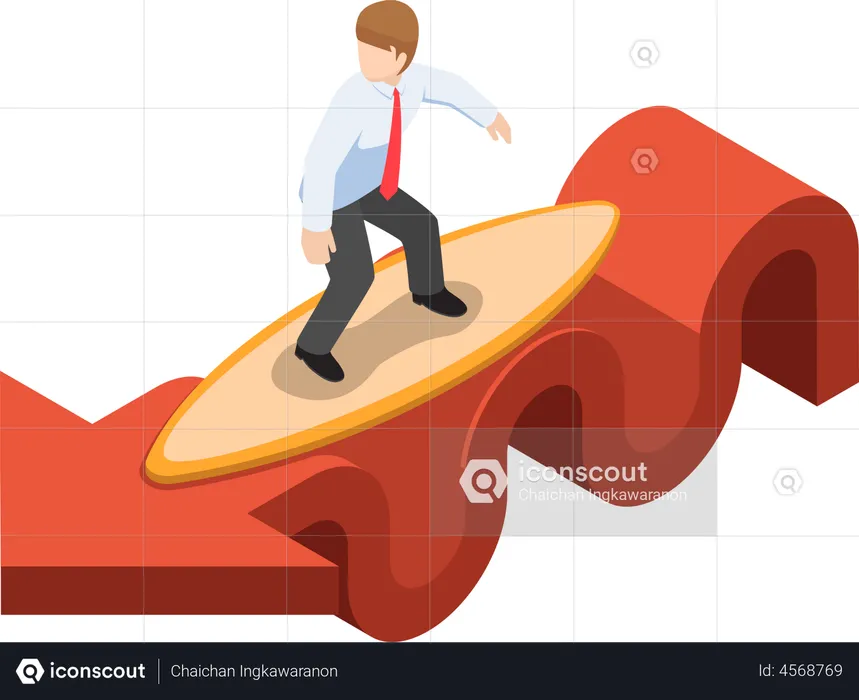 Businessman surfing through panic market  Illustration