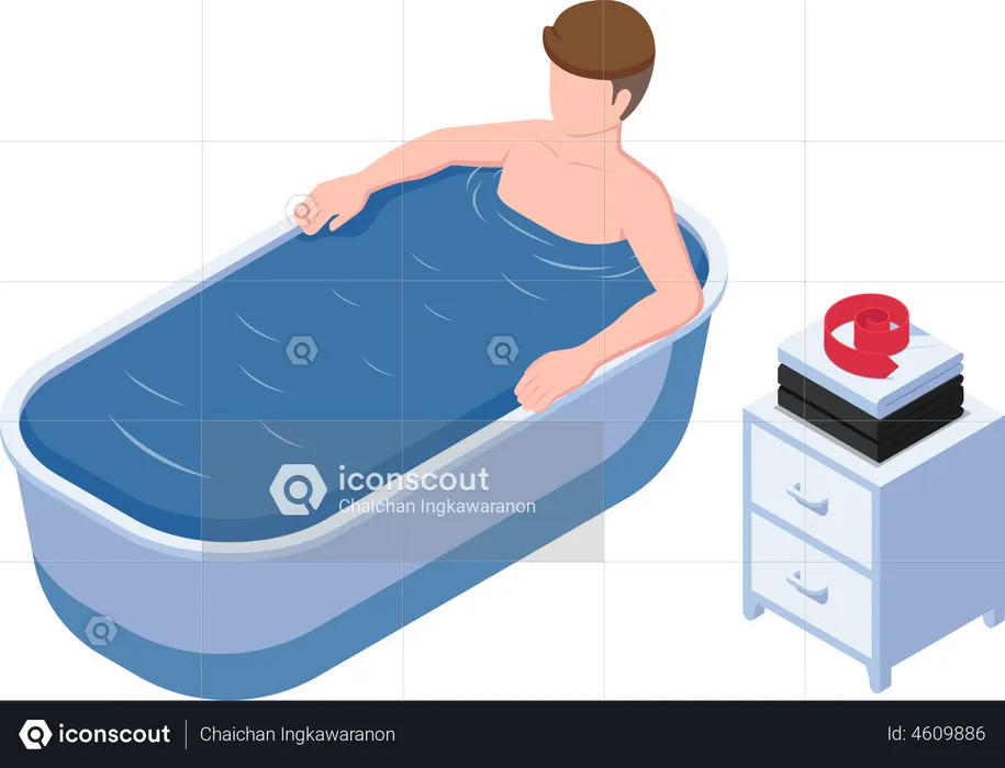 Businessman take bath and relaxing in the bathtub  Illustration