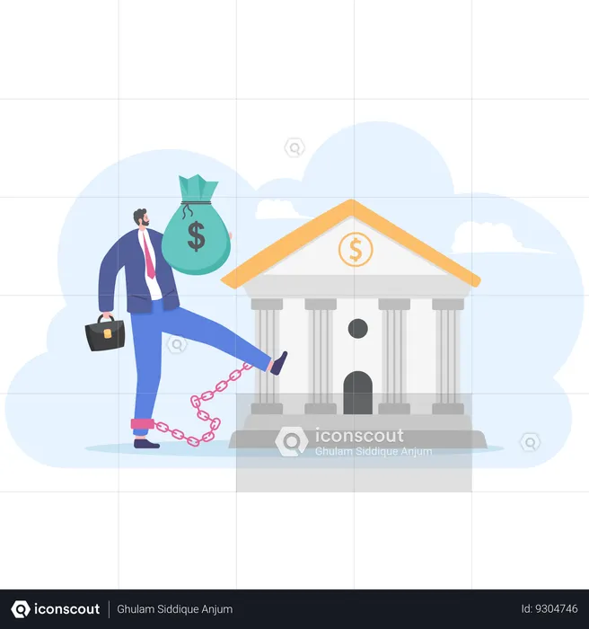 Businessman takes bank loan  Illustration