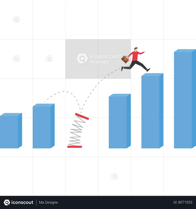 Businessman takes risks jumping to a higher graph  Illustration