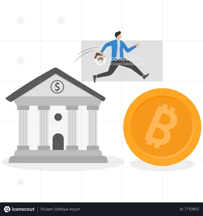 Businessman taking decision to transfer money to financial decentralization  Illustration