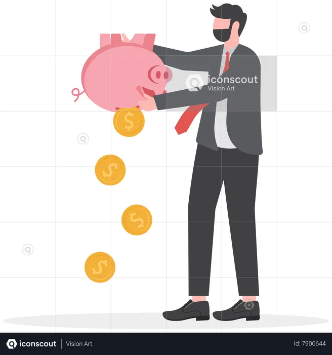 Businessman Taking Money Out of Piggy Bank  Illustration