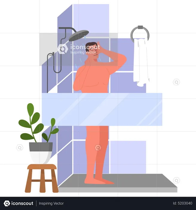 Businessman taking morning shower  Illustration
