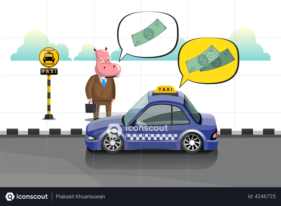 Businessman taking taxi driver for taxi rent  Illustration