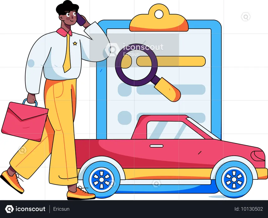 Businessman talking about car insurance on mobile  Illustration