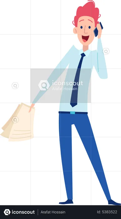 Businessman talking on phone while holding paper  Illustration