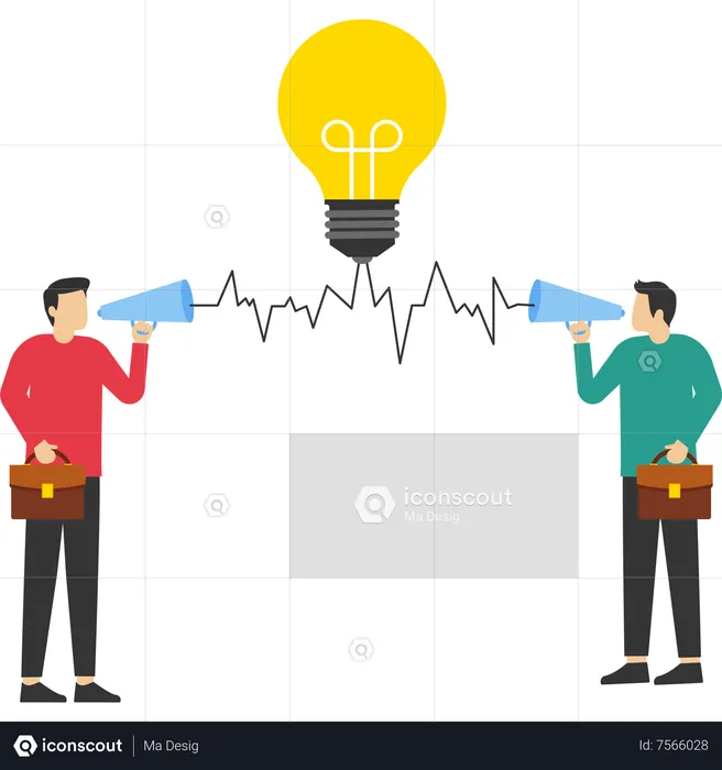 Businessman talking to colleagues over telephone line with light bulb  Illustration