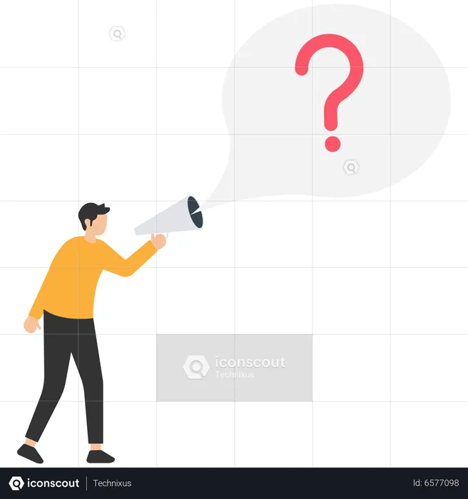 Businessman talking with megaphone asking question  Illustration