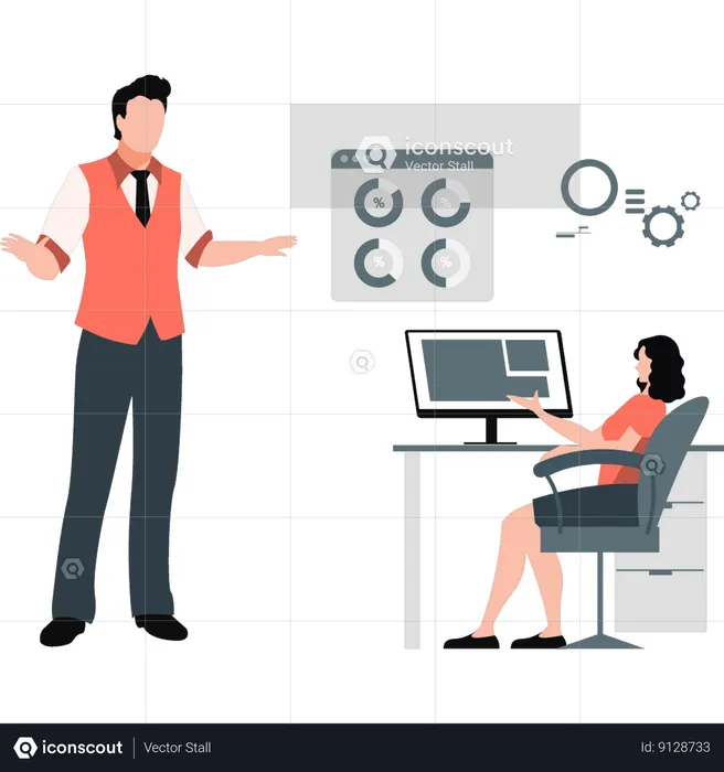 Businessman telling girl about graph  Illustration