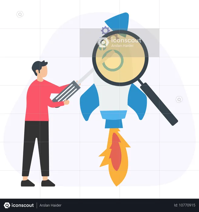 Businessman testing startup rocket  Illustration