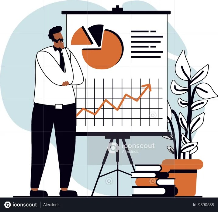 Businessman thinking about business presentation  Illustration