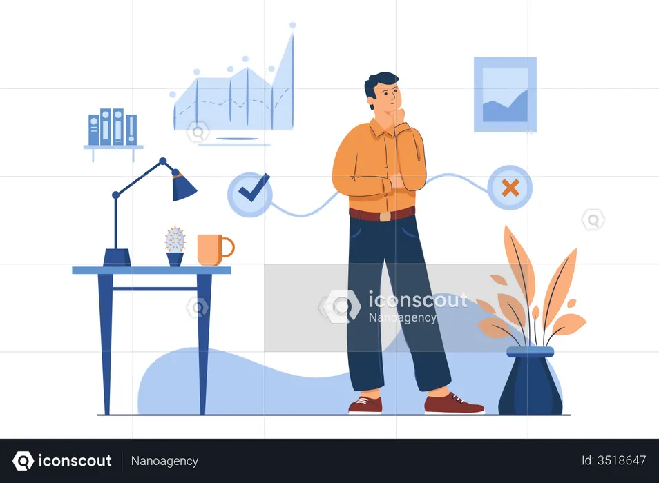 Businessman Thinking About Company Development  Illustration