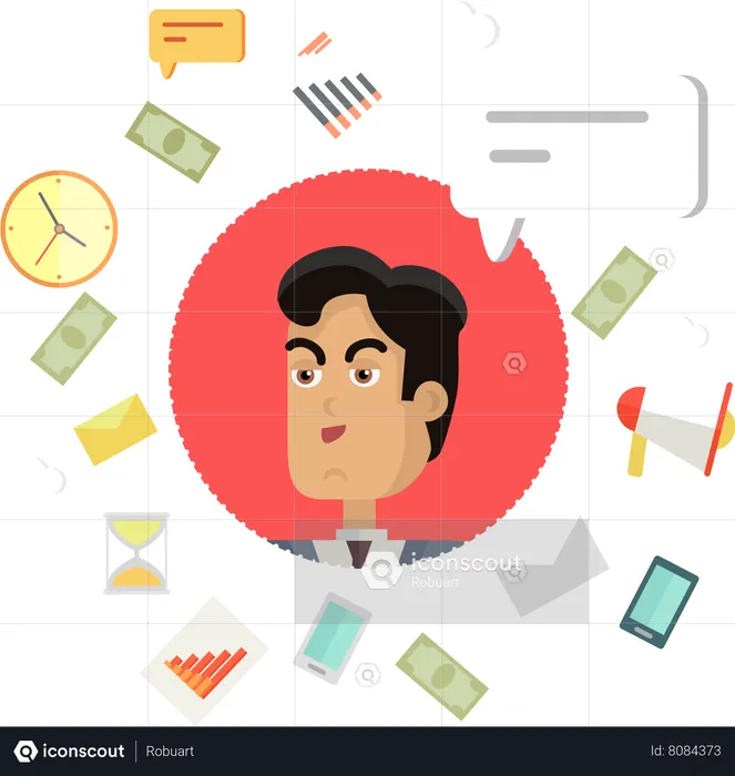 Businessman thinking about creative office work  Illustration