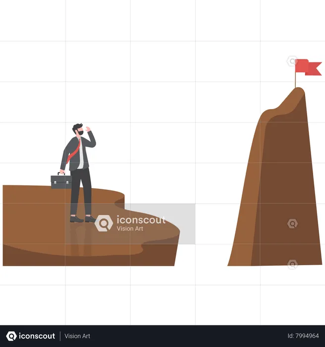 Businessman thinking in the middle of right red arrow  Illustration