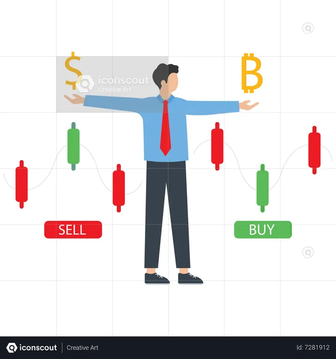 Businessman thinking to buy or sell cryptocurrency  Illustration