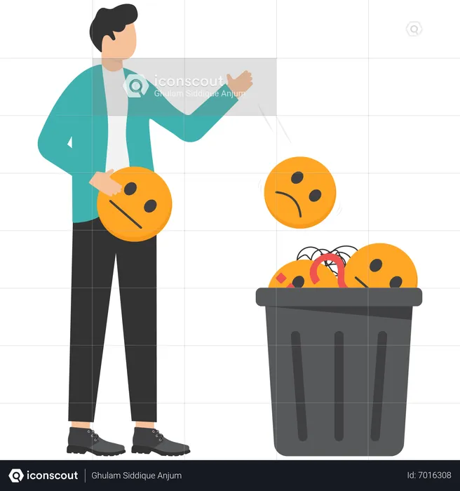 Businessman throw away stressed and anxiety into the bin  Illustration