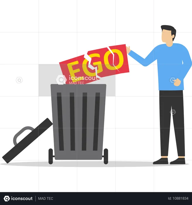 Businessman throw his ego into trash  Illustration