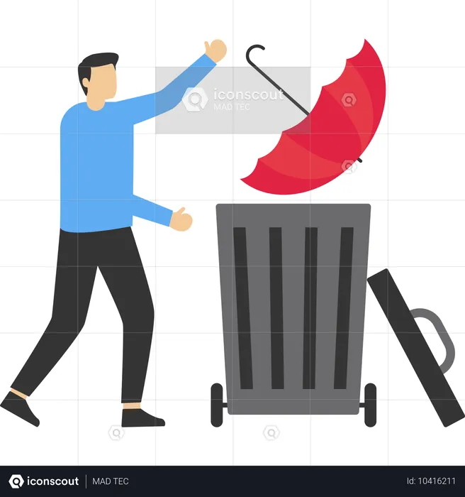 Businessman throw Umbrella into the waste basket  Illustration