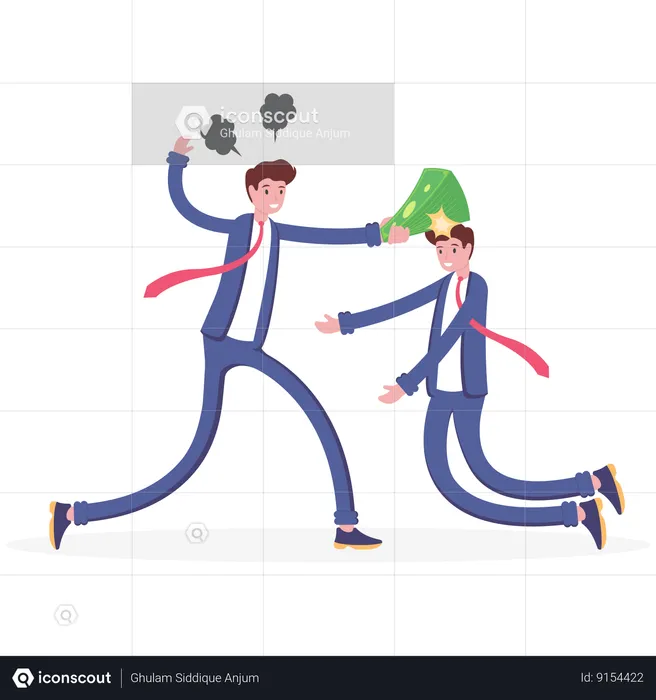 Businessman throwing his money on employee head  Illustration