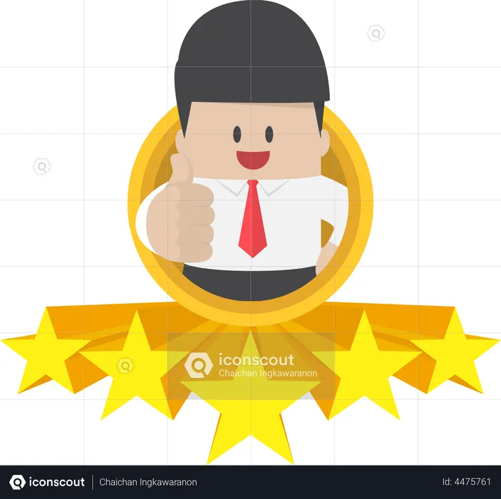 Businessman thumbs up with five star rating  Illustration