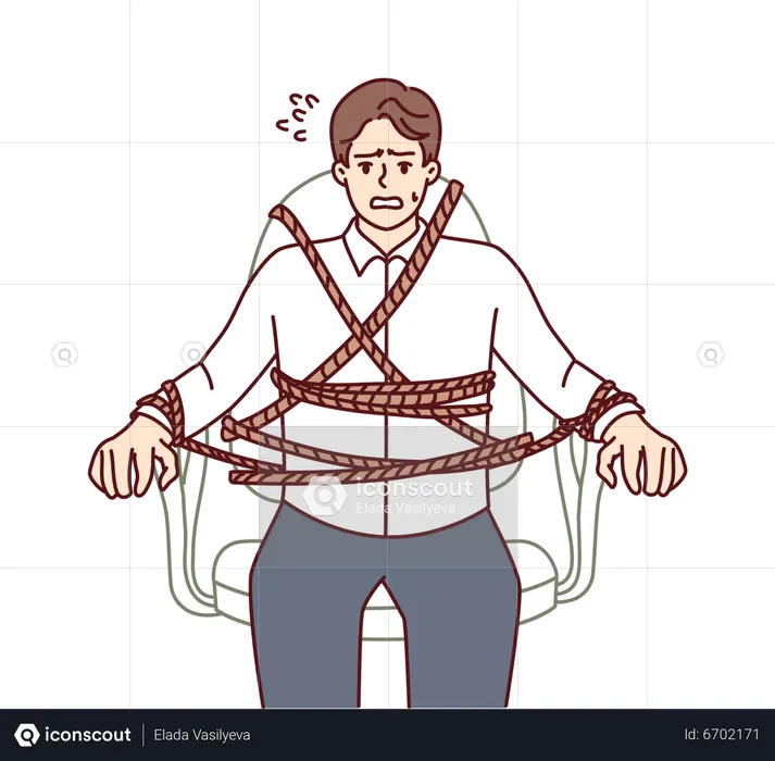 Businessman tied to office chair  Illustration