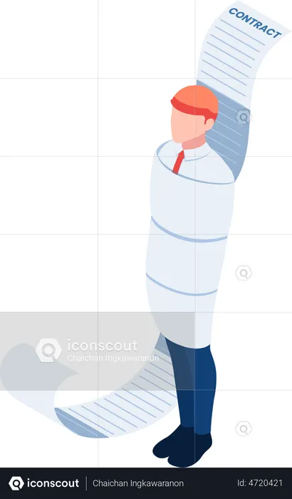 Businessman Tied Up with Contract  Illustration
