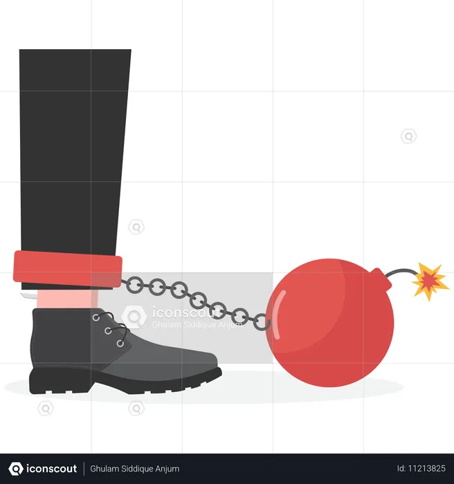 Businessman tied up with debt rope  Illustration