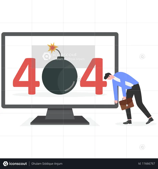 컴퓨터에서 404 오류가 발생해 피곤한 사업가  일러스트레이션