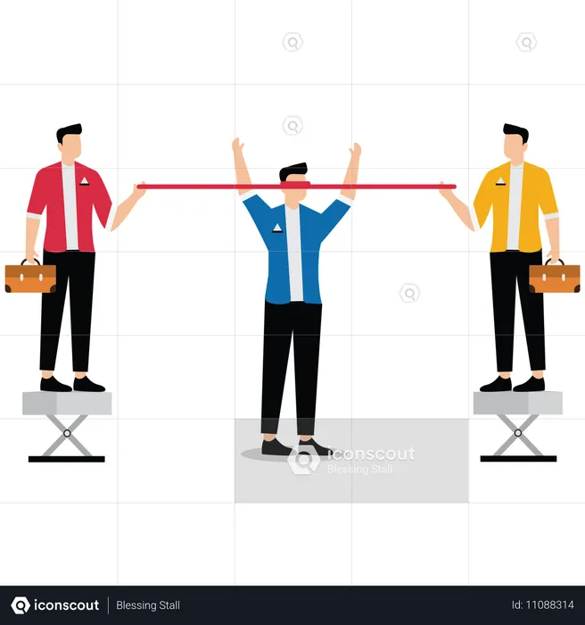 Businessman took a red ribbon and tied it around his head and pulled it tight with both hands  Illustration