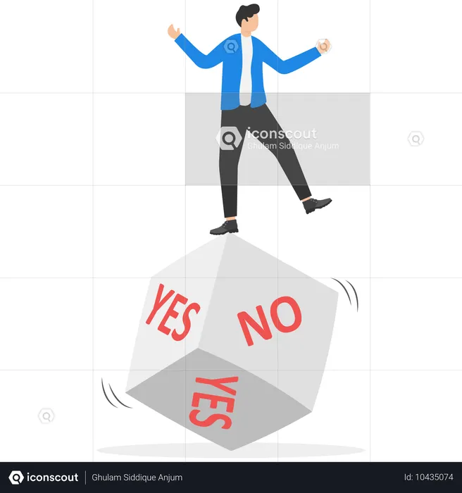 Businessman tossed red dice with words yes and no  Illustration