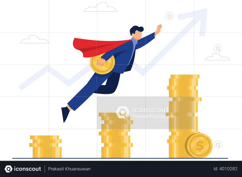 Businessman touching success heights  Illustration