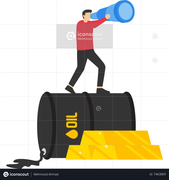Businessman trader looking through binoculars from commodity assets  Illustration