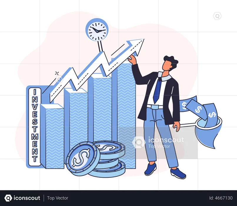 Businessman trading during trade timings  Illustration