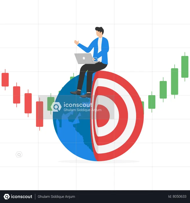 Businessman trading on laptop on globe with financial graph  Illustration