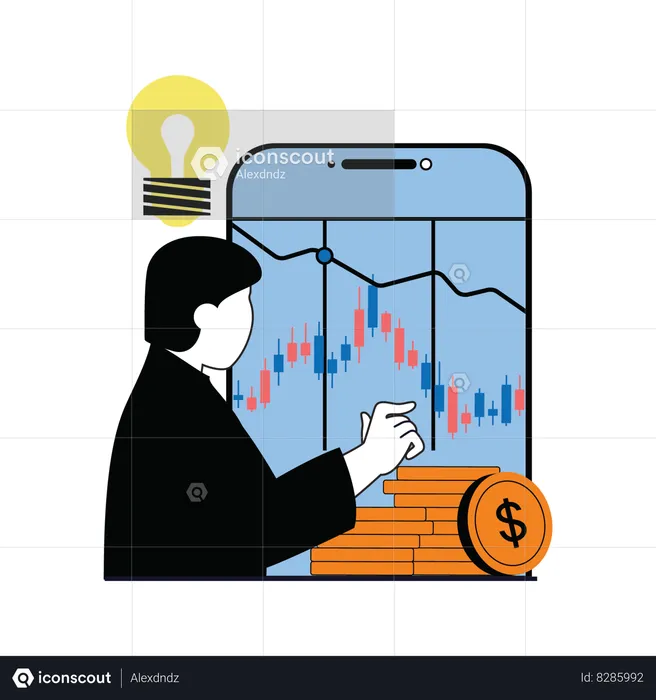 Businessman trading stocks through technical analysis  Illustration