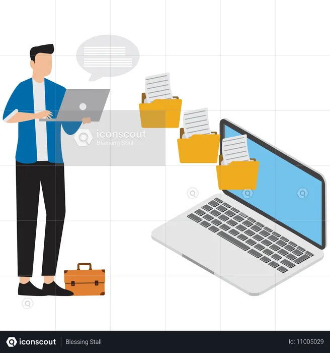 Businessman transferring business data  Illustration