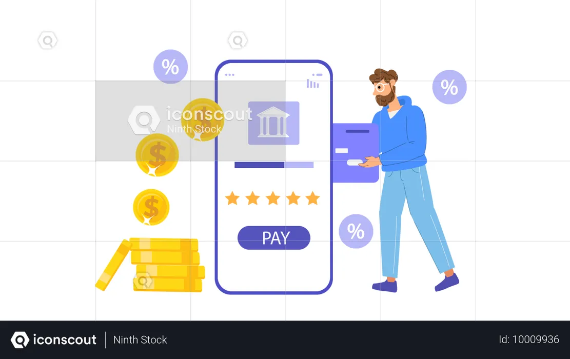 Businessman transferring online money from mobile  Illustration