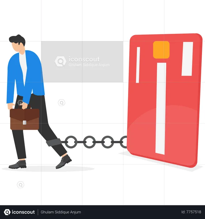 Businessman trapped chain to bank credit card  Illustration