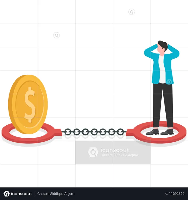 Businessman trapped in handcuffs with dollar  Illustration