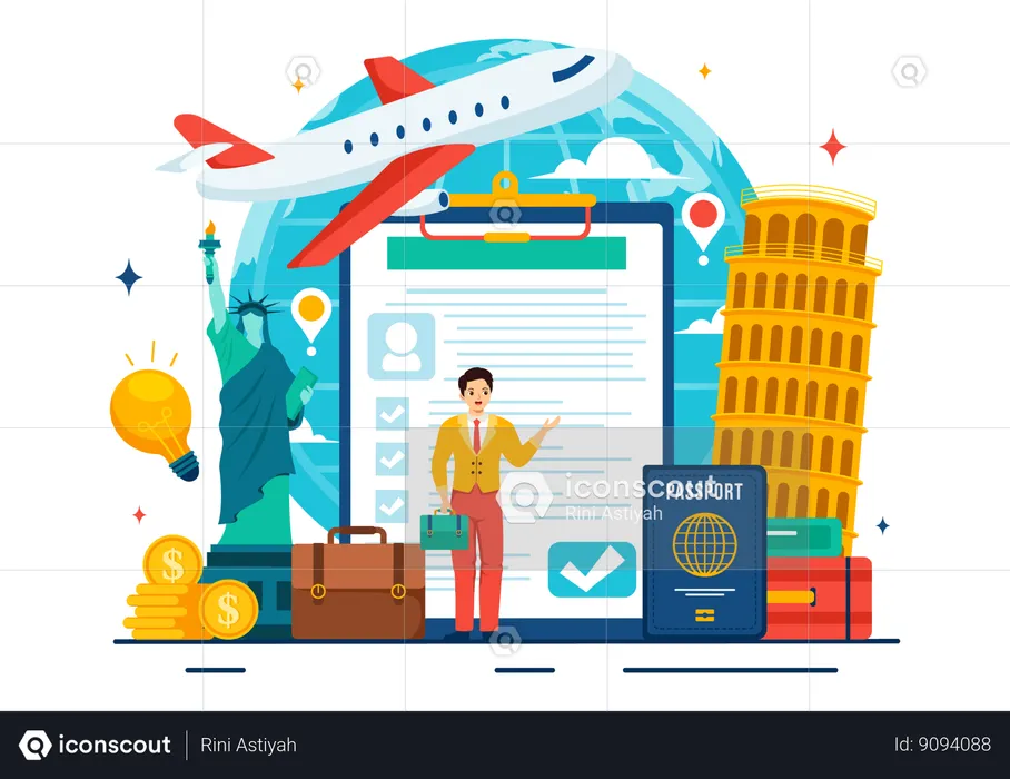 Businessman travels internationally  Illustration