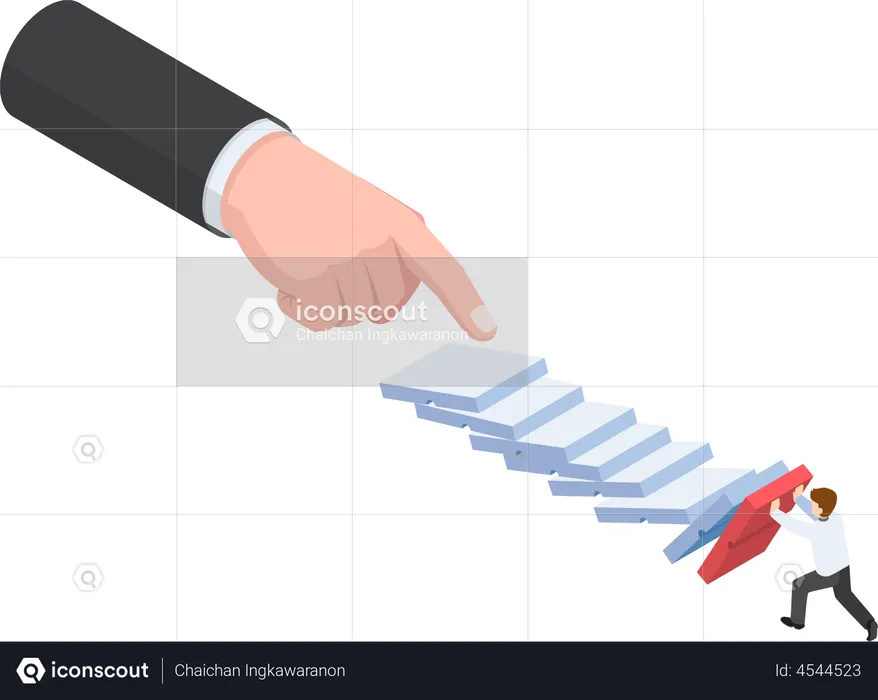 Businessman traying to stop business debt  Illustration