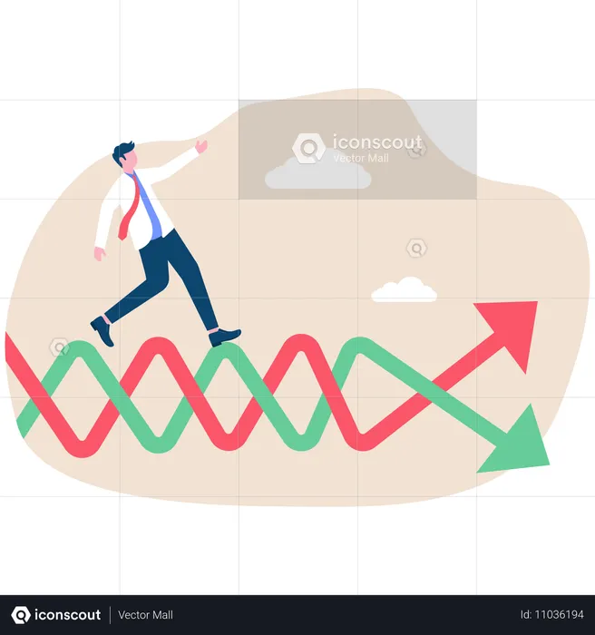 Businessman tries to balance fluctuations  Illustration