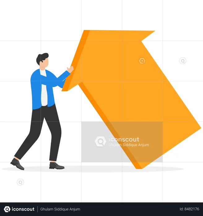 Businessman tries to push the arrow up  Illustration