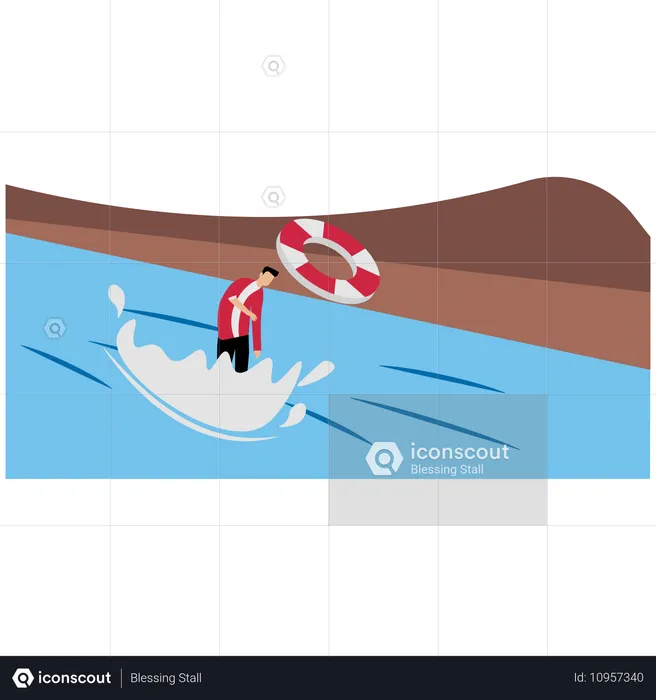 Businessman tries to rescue from risk  Illustration