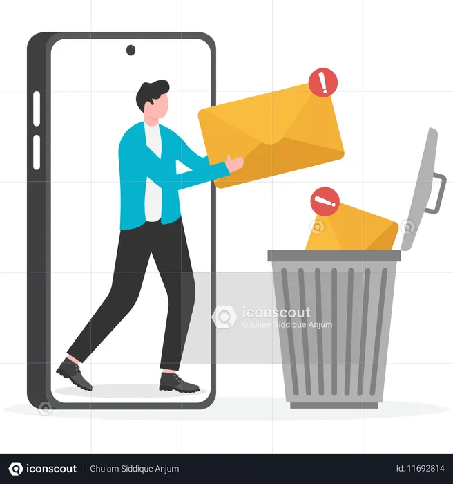 Businessman trowing mail in to trash  Illustration