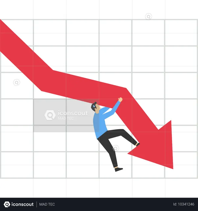 Businessman Try Hard To Hold On Falling Graph Down  Illustration