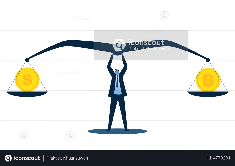 Businessman try to balance investments  Illustration